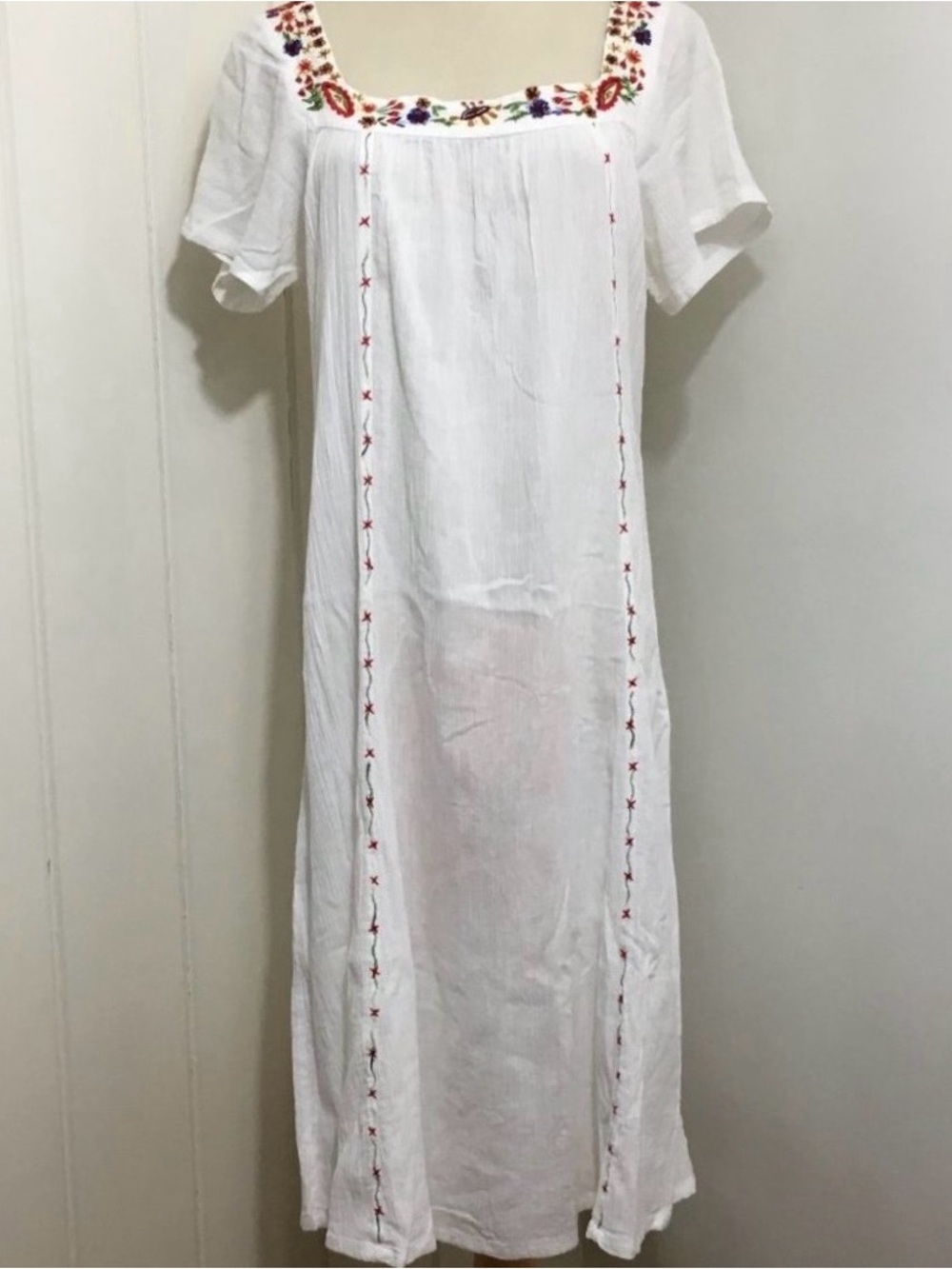 Vintage Embroidered Cotton Peasant Dress